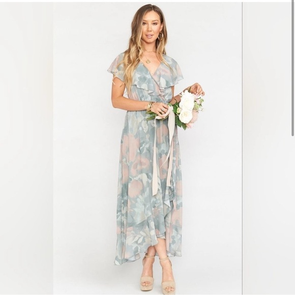 Show Me Your Mumu Jess Ruffle Midi Wrap Ruffle Dress Floral Sage Cocktail Small - Picture 2 of 13